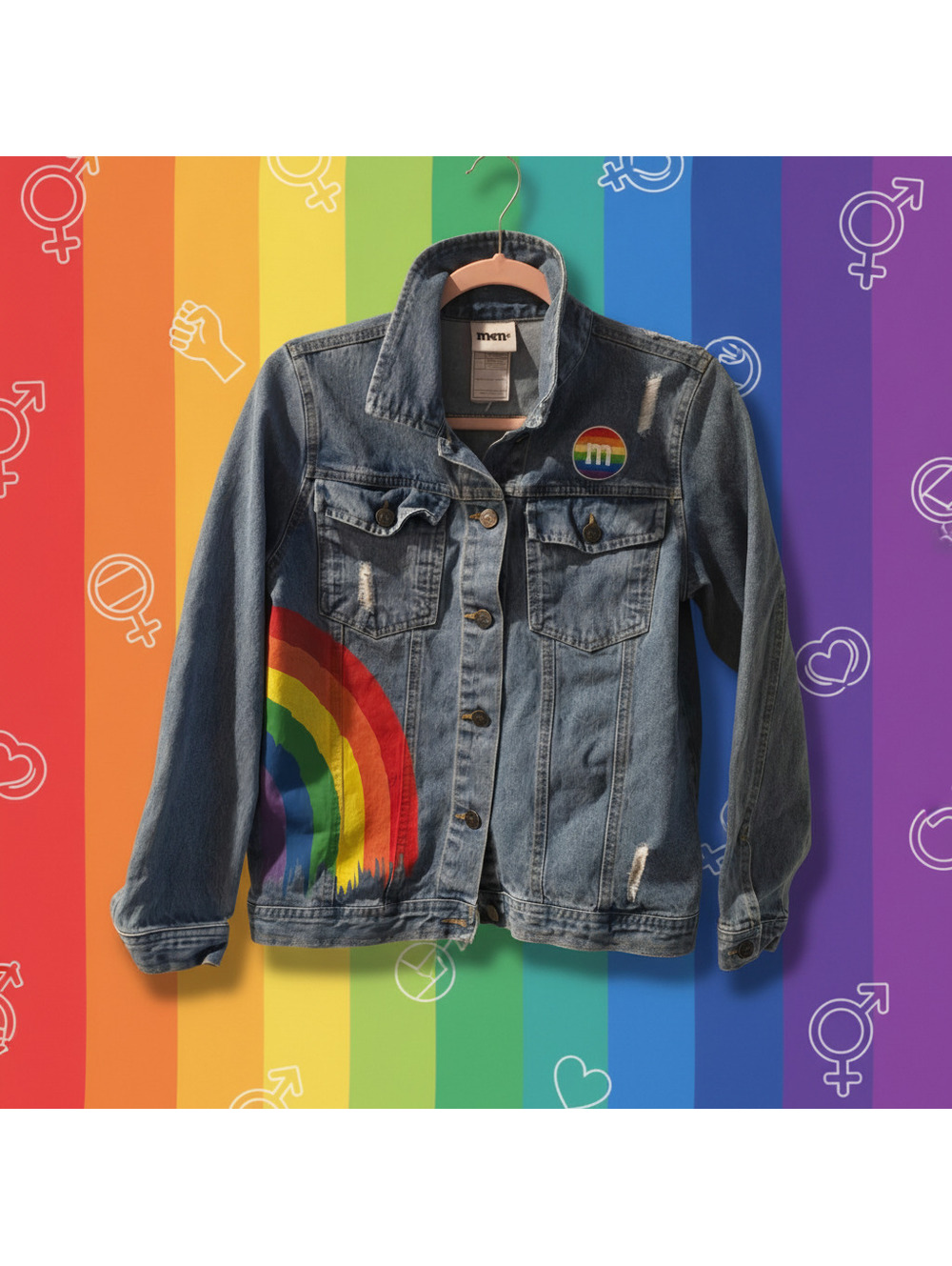 m&m's Denim Jacket Rainbow Vibes Size S Unisex